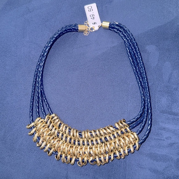 New gold tone & Blue Fashion Necklace - Picture 1 of 3
